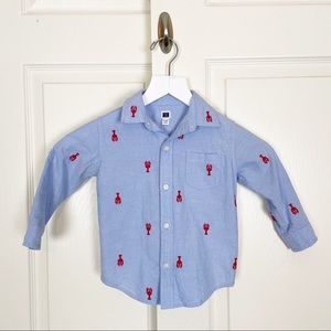 Janie and Jack Lobster Embroidered Oxford Shirt